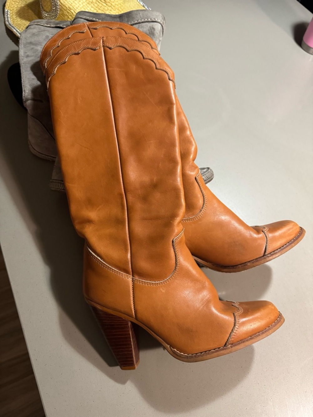 Zodiac Cognac Leather Western Heeled Boots